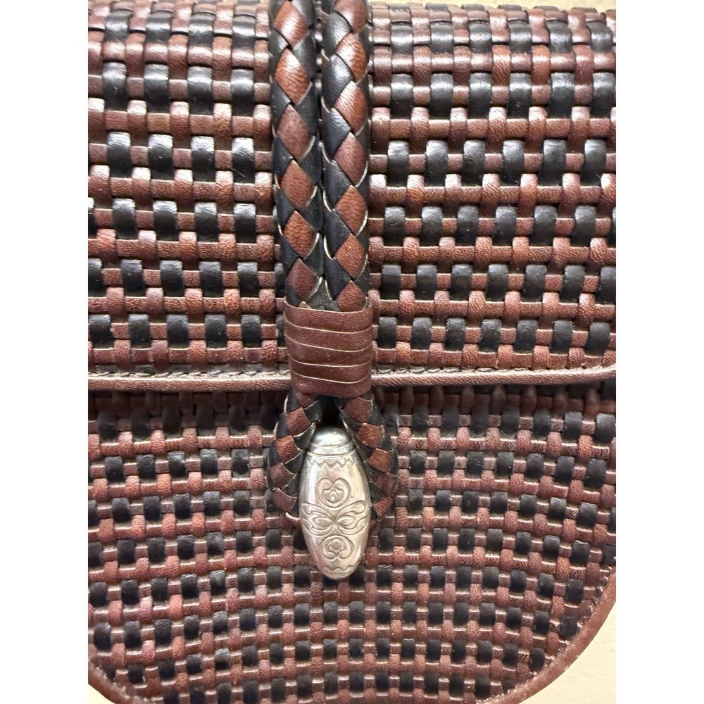 Brighton One World Purse Crossbody Woven Black Brown Leather Silver Clasp Small - Picture 3 of 7